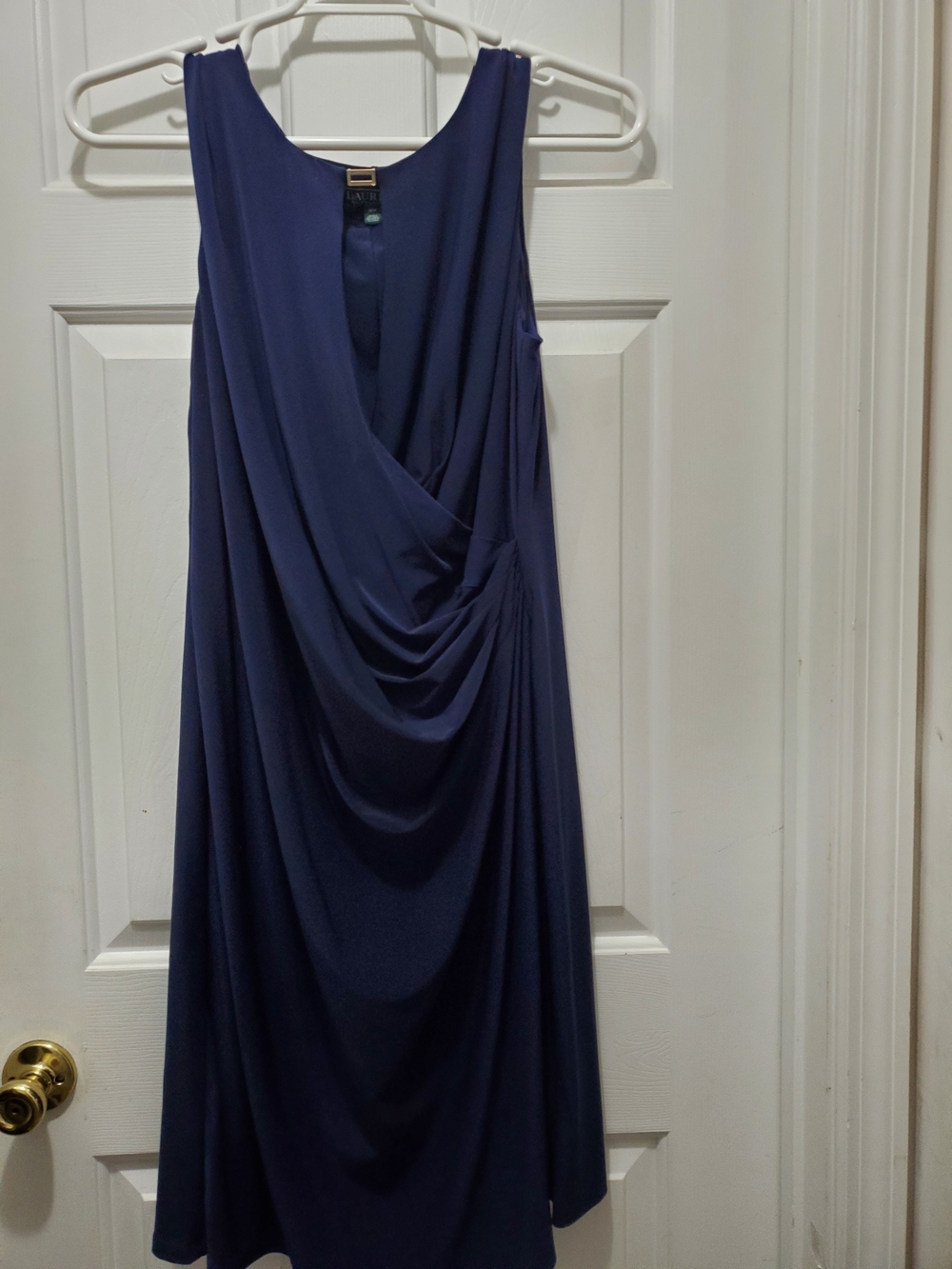 Ralph Lauren Navy Sleeveless Draped Midi Dress 18W